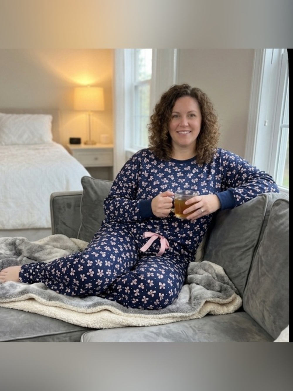 Kate Spade Velour Navy Pink Floral Pajama Set Size XL NWOT